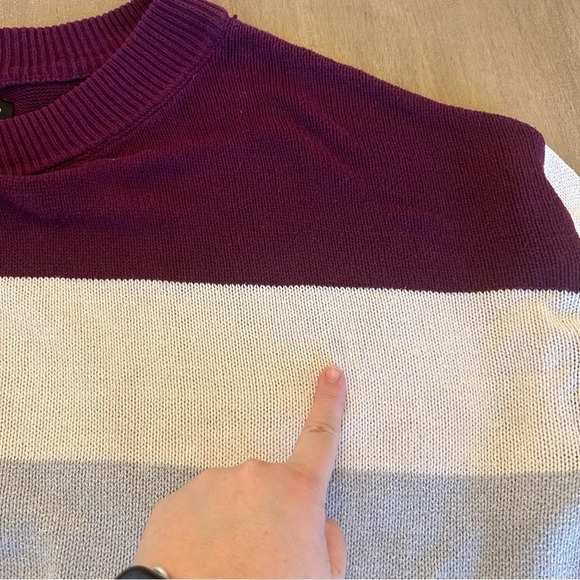 Luck Brand Color Block Pullover Crewneck Sweater Cotton Blend Purple Sz XL - Picture 4 of 10